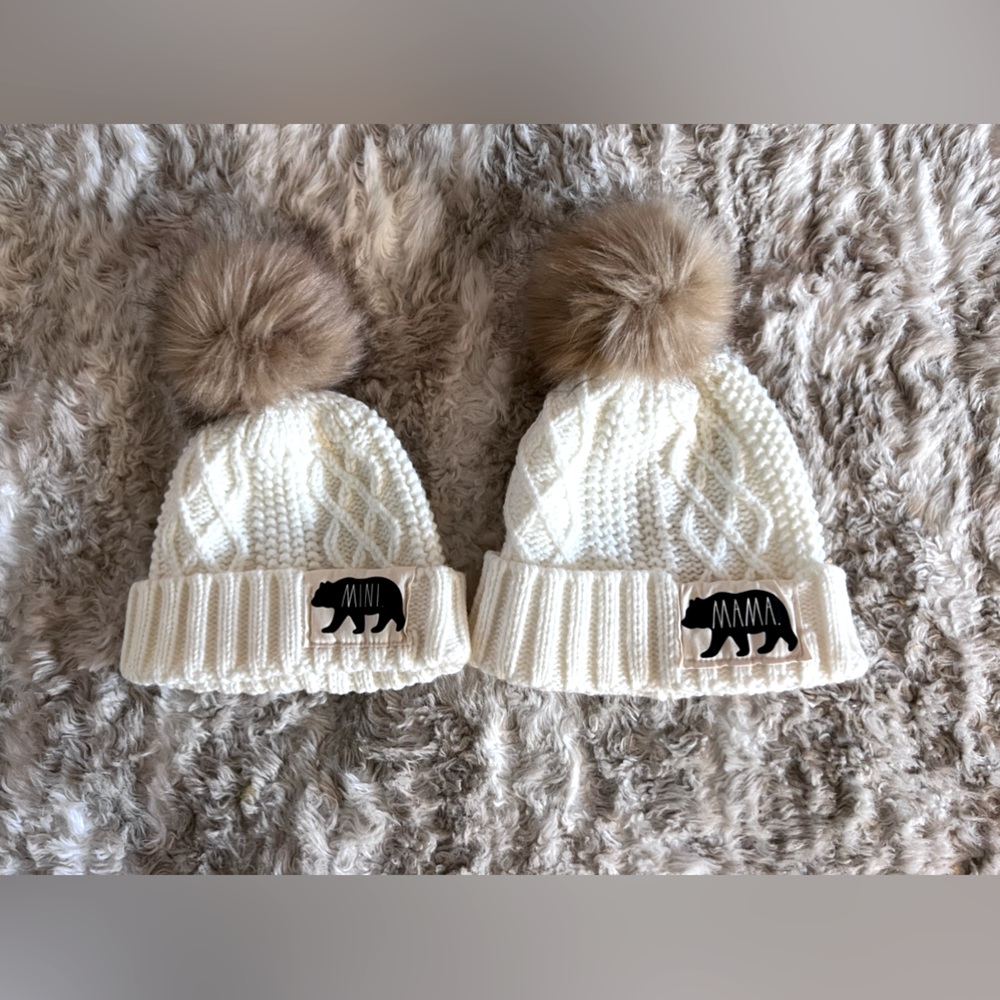 2 hats Rae Dunn mama and mini matching Beenie. Winter hat